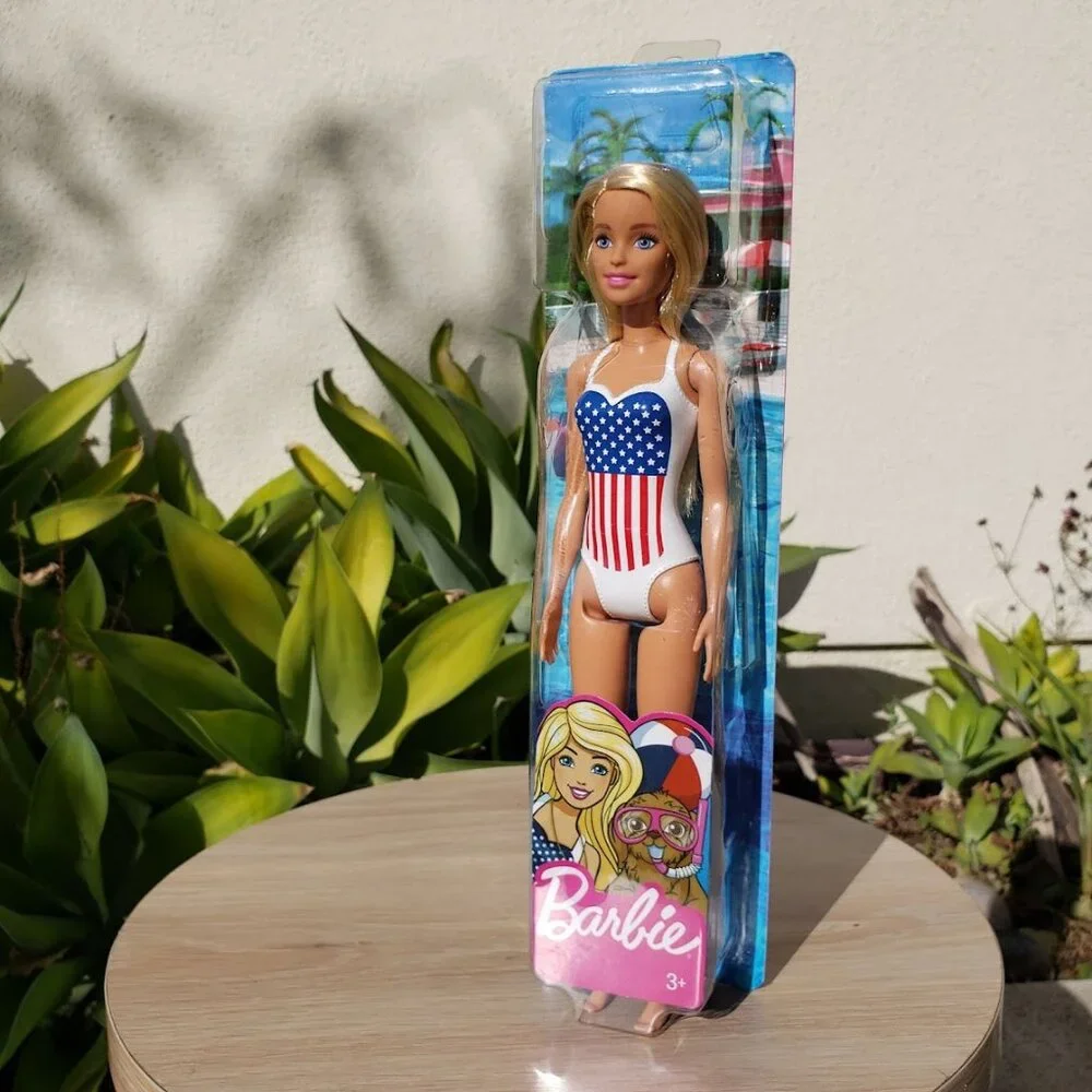 NEW Barbie Beach Doll Blonde Hair USA Flag Swimsuit Easter Basket gift stocking